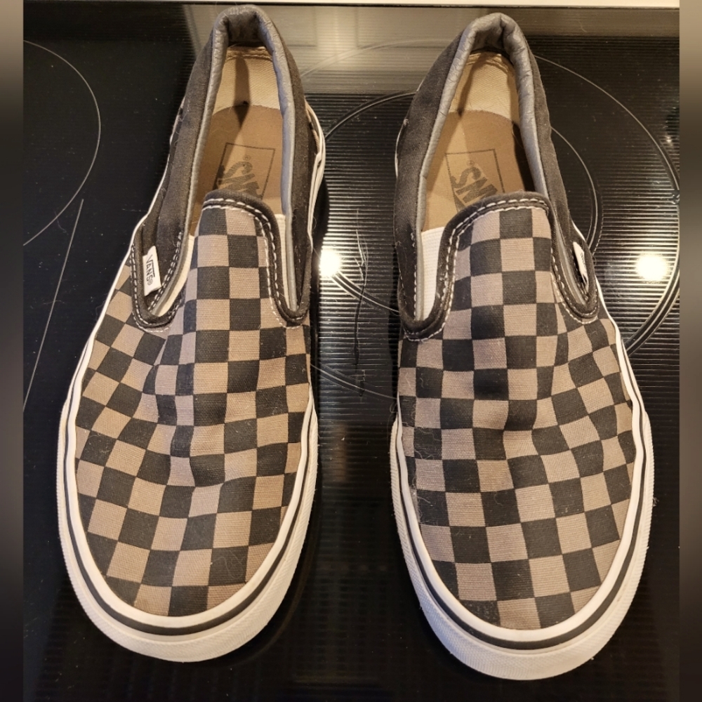Vans Off the Wall gray checkered slip on sneakers